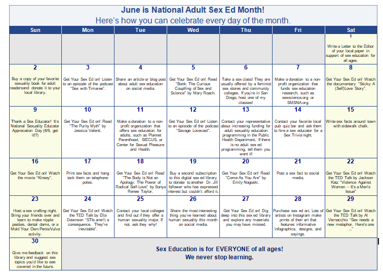Celebrate National Adult Sex Ed Month Calendar Dr Jill